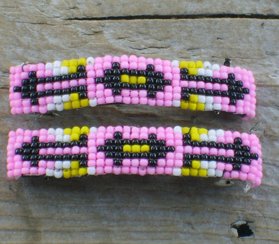 Native American Beaded Barrettes - Pink Pair